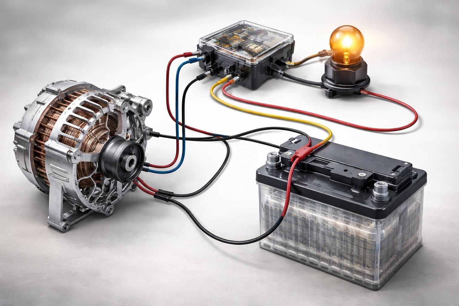 découvrez le fonctionnement du schéma régulateur d'alternateur avec lampe témoin, son rôle essentiel dans la régulation de la tension et les explications détaillées pour mieux comprendre son utilisation.