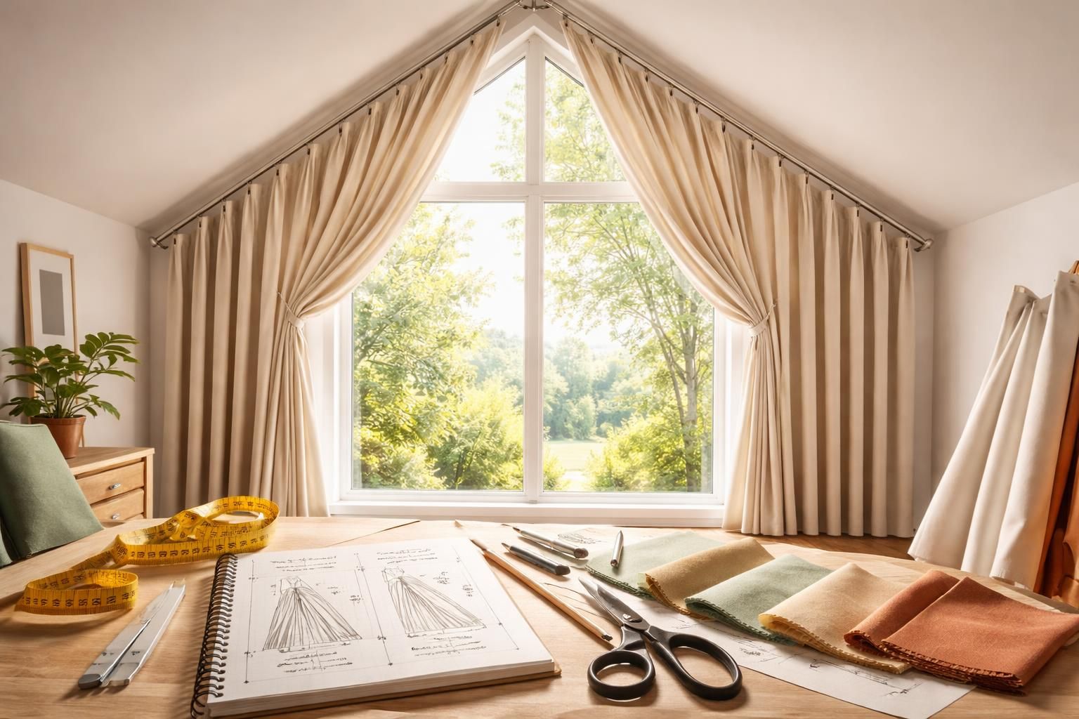 apprenez à créer un rideau sur mesure pour une fenêtre triangulaire grâce à notre guide pas à pas simple et détaillé, adapté à tous les niveaux.